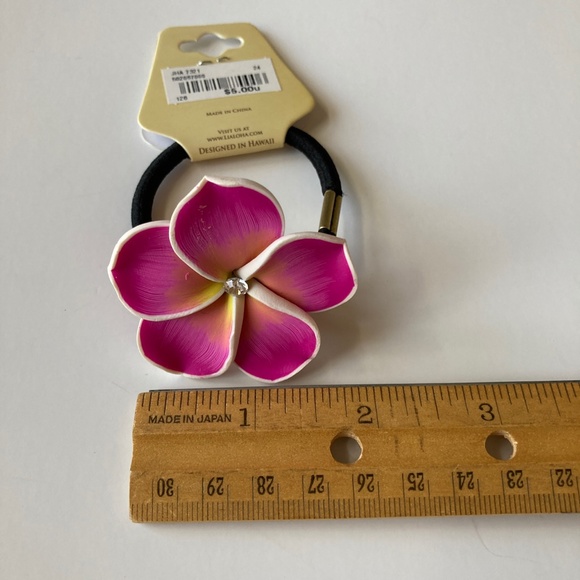 NWT Pink Hawaiian Flower Elastic Hair Tie Plumeria Island Reflections Li Aloha - Picture 5 of 6